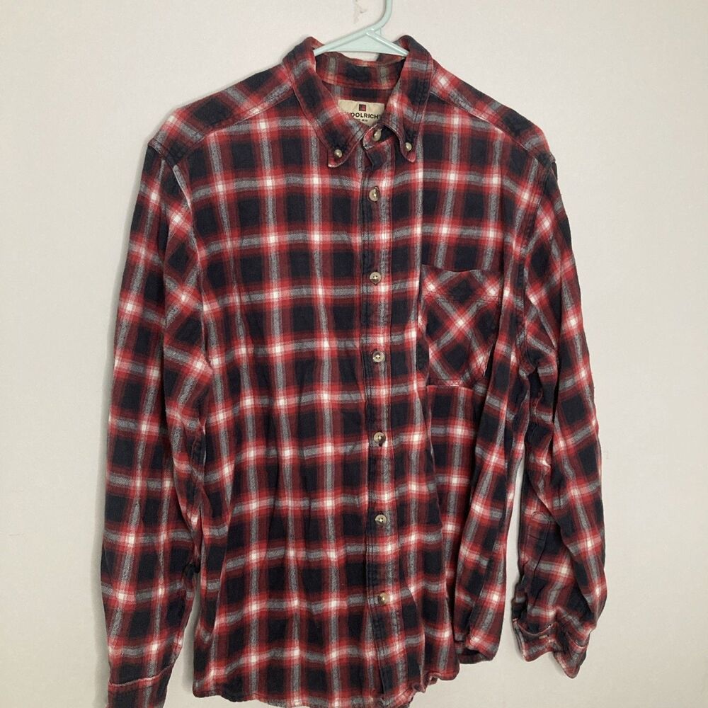 Woolrich Shirt Mens Large Red Plaid Flannel Button Down Camp Cabin